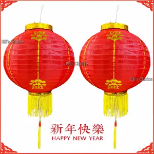 Lampion Imlek Outdoor Tahan Air Warna Merah Variasi Emas / Lampion Sincia Kain Parasut