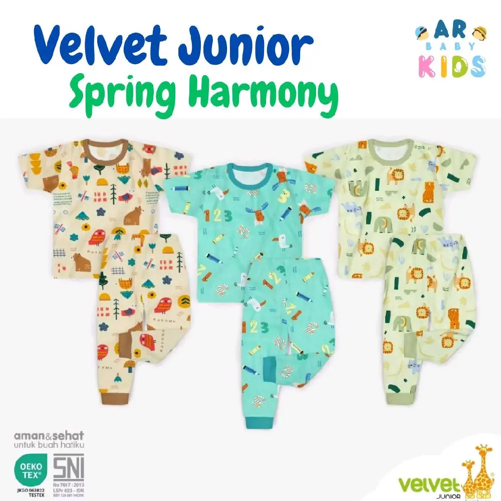 Velvet-Unisex Anak-Setelan Baju Pendek Celana Panjang