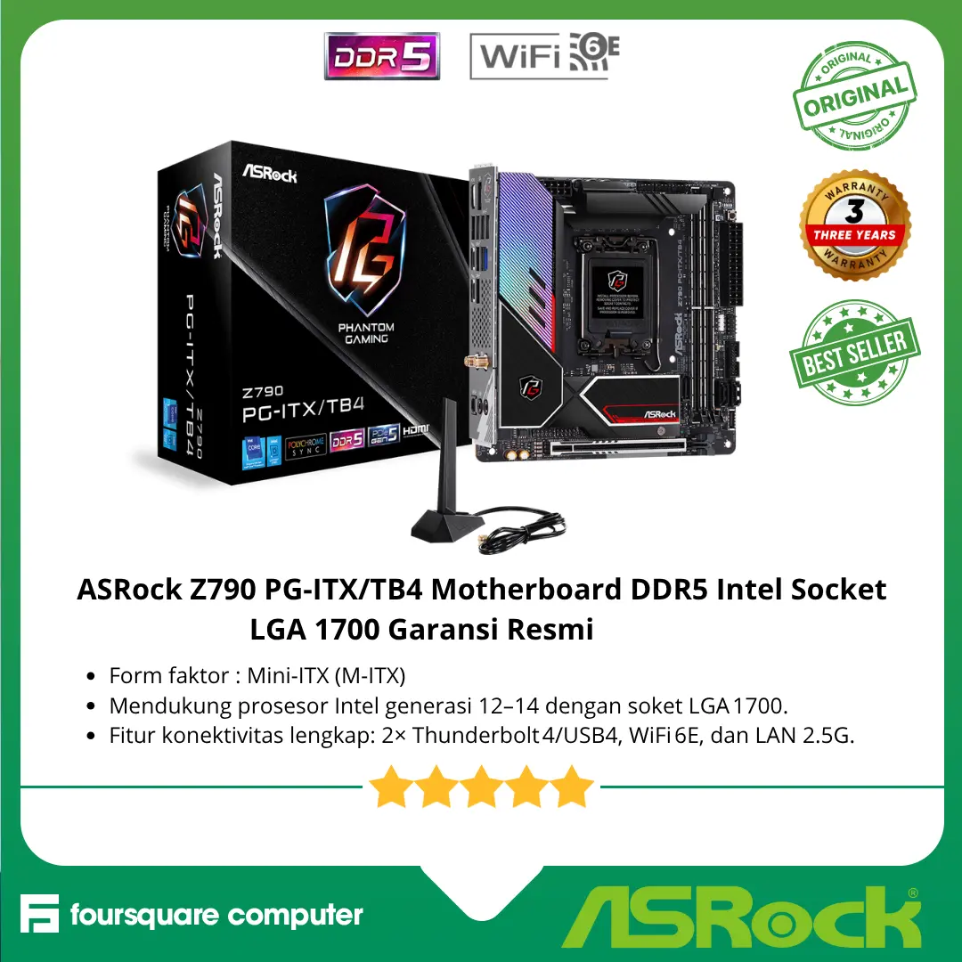 ASRock Z790 PG-ITX/TB4 Motherboard DDR5 Intel Socket LGA 1700 Garansi Resmi