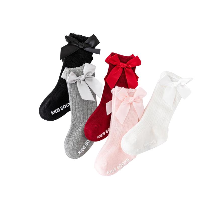 Tất Dài Cho Em Bé Có Nơ Dễ Thương, Màu Trơn Làm Bằng Bông Mềm, Thích Hợp Cho Bé Trai Và Bé Gái Sơ Sinh, Tất Cao Đến Đầu Gối, Chống Trượt, Tất Đi Trong Nhà Cho Trẻ Sơ Sinh Và Trẻ Mới Biết Đi