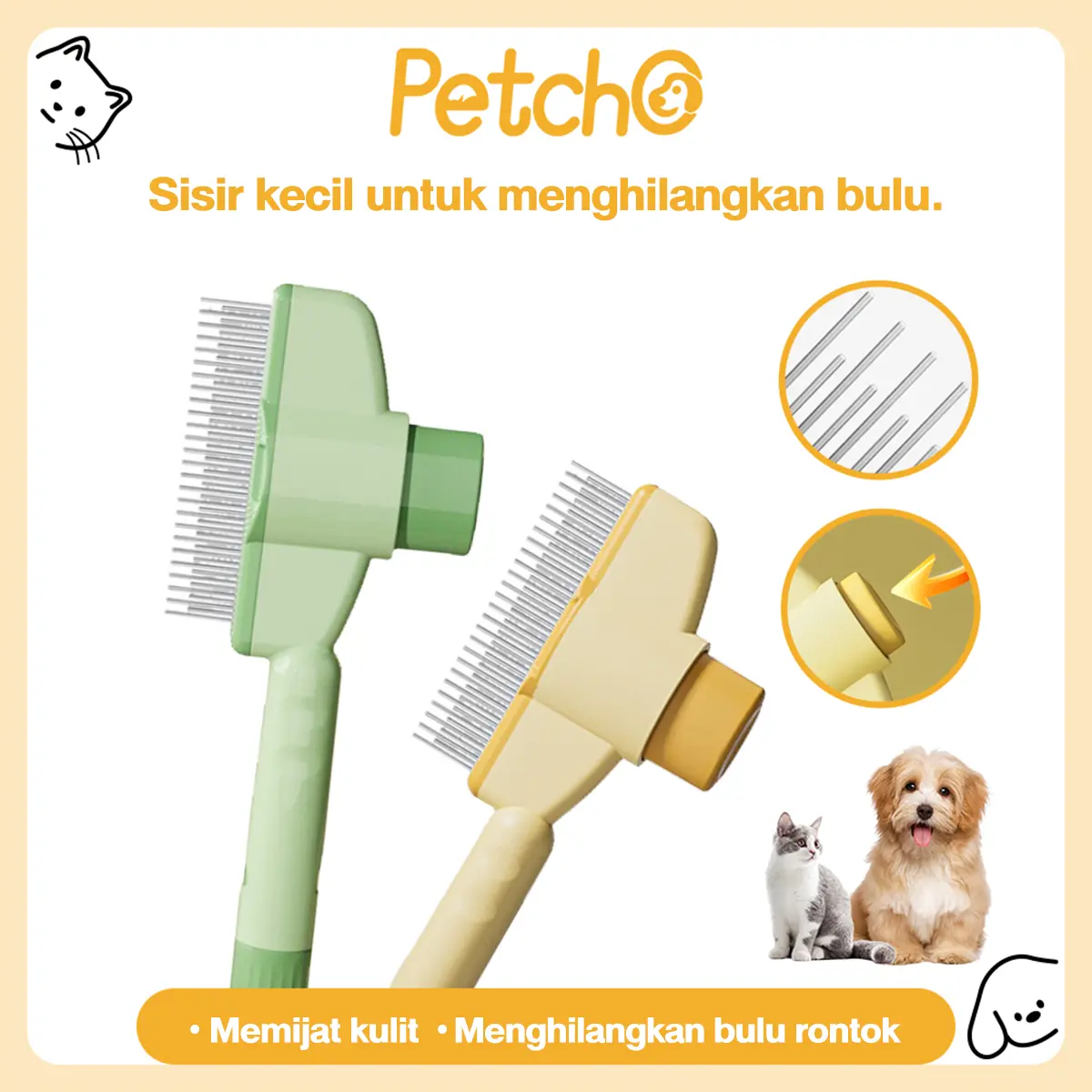 Petcho Sisir Penghilang Bulu Kucing, Sisir Jarum Penghilang Bulu, Sisir Pembersih Bulu untuk Anjing dan Kucing Peliharaan, Sisir Penghilang Bulu Khusus untuk Hewan Peliharaan Berbulu Pendek, Cocok untuk Kucing Berbulu Panjang
