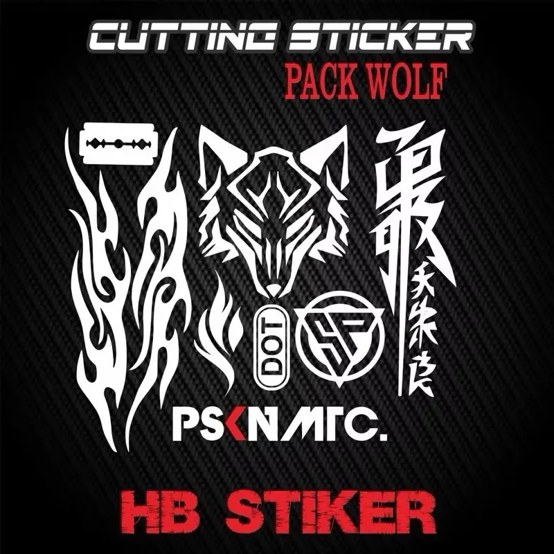 Sticker cutting set pack wolf api  logo sp dot kanji katakana pskn matic Stiker cuting helm motor kekinian