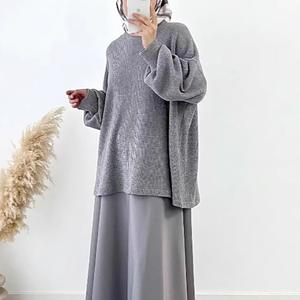 Baju Atasan Kelabu Malas, untuk Wanita Muslim, Set Skirt Buaian Besar, Fesyen, DM162 Lebar, Baju Berkait