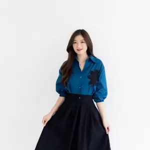 HERFIT brigita dress kombinasi hitam putih bunga dress  Wanita Midi
