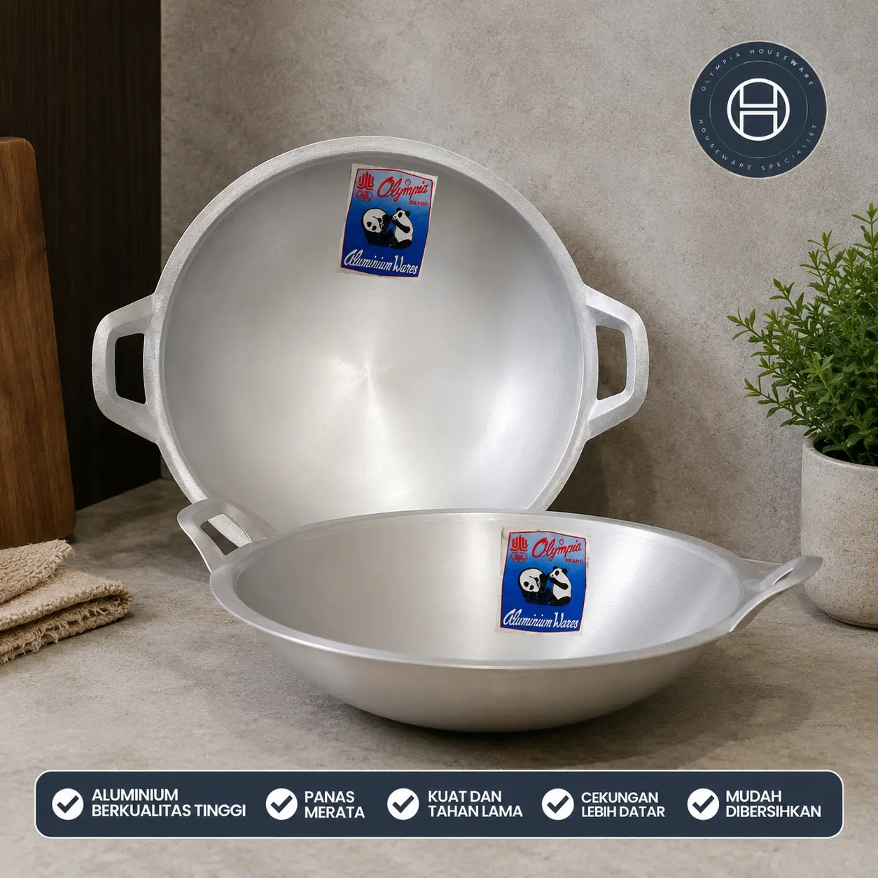 Wajan Goreng Olympia Panda No.10 Aluminium Wajan Nasi Goreng Mie Goreng Kwetiau Kitchenware 30cm