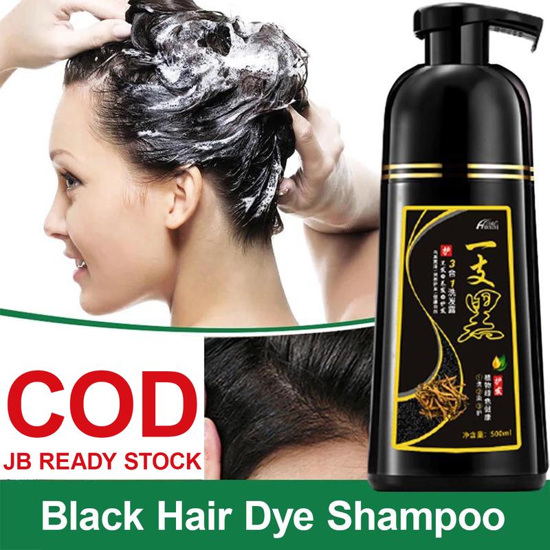 [JB READY STOCK] 500mL Natural Black Hair Shampoo Hair Dye Professional 3-In-1 Wash/Nourish/Dye Grey Hair White Hair Turn To Black