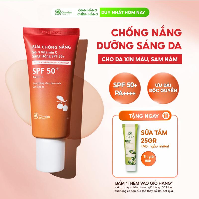 Sữa Chống Nắng Nâng Tone Dưỡng Sáng Da Sơ Ri Vitamin C SPF 50+ PA++++ Cỏ Mềm…