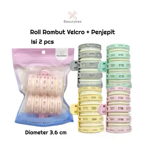 BEAUTYBEE ROLL RAMBUT VELCRO BESAR PONI/BANGS ISI 2 + JEPITAN BIRU ABU CREAM PINK (C269)