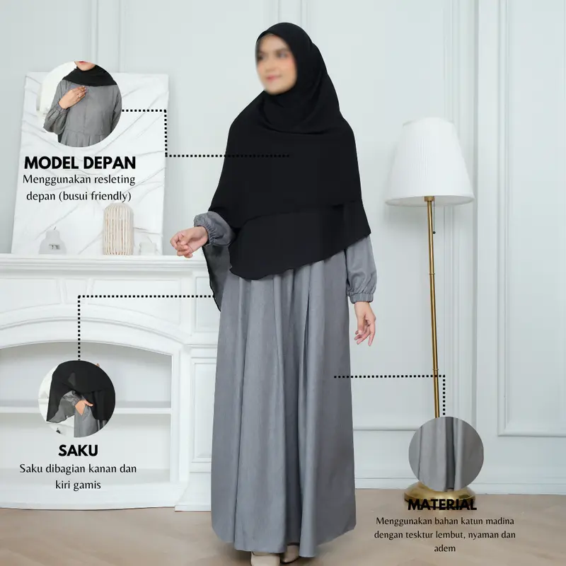 KUPNAD | Gamis Wanita Daily Muslimah Syar’i Busui Friendly Adem, Modern & Nyaman | Medina Dress 1