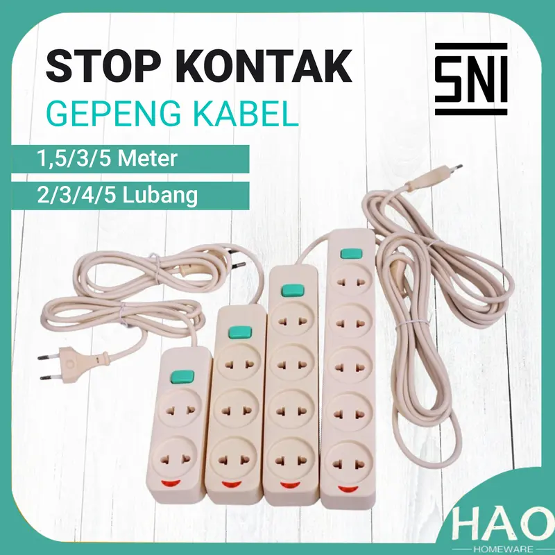 [HAO] Stop Kontak Kabel 2/3/4/5 Lubang&1.5/3M/STOP KONTAK GEPENG SNI/CAHAYA SC-752/3/4/5 Saklar 0