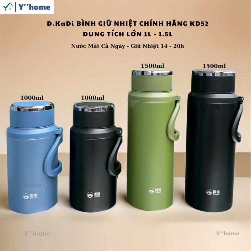 D.KaDi Bình giữ nhiệt dung tích lớn 1L - 1.5L KD52, Bình nước bằng Inox 304, có quay xách, đồ lọc trà, giữ nhiệt lâu 14-20h, Cá tính và sang trọng, 7 Ngày Đổi Trả!