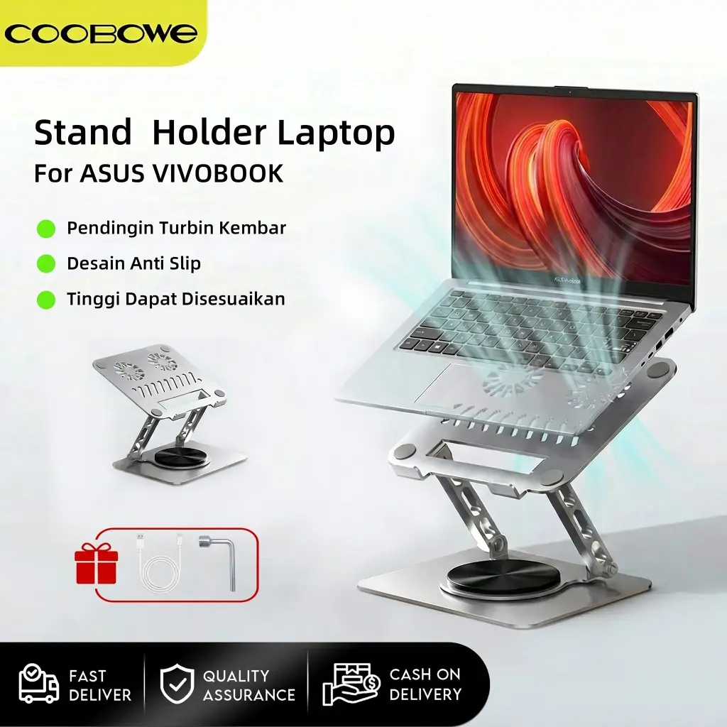 COOBOWE Laptop Stand 360° Rotatable Bisa Dilipat Notebook Tablet Holder Liftable Portable Fold Holder For 10-17.3" Laptop Tablet For Laptop Asus Vivobook