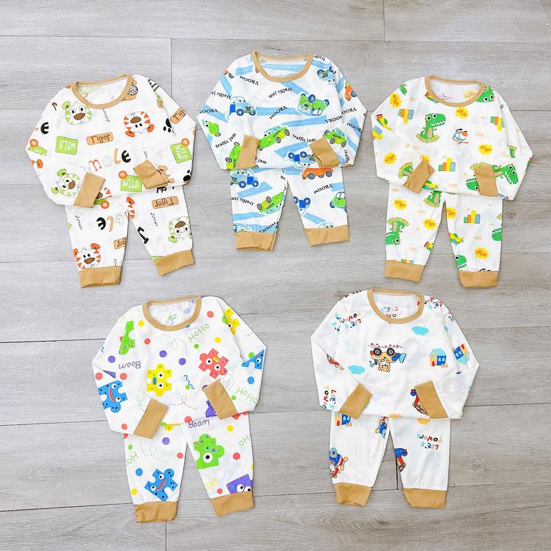 Set 4 Bộ Quần Áo Thun Gân Tăm Lạnh Dài Tay Mềm Mát Nhiều Họa Tiết Dễ Thương Cho Bé Đồ Ngủ Voi