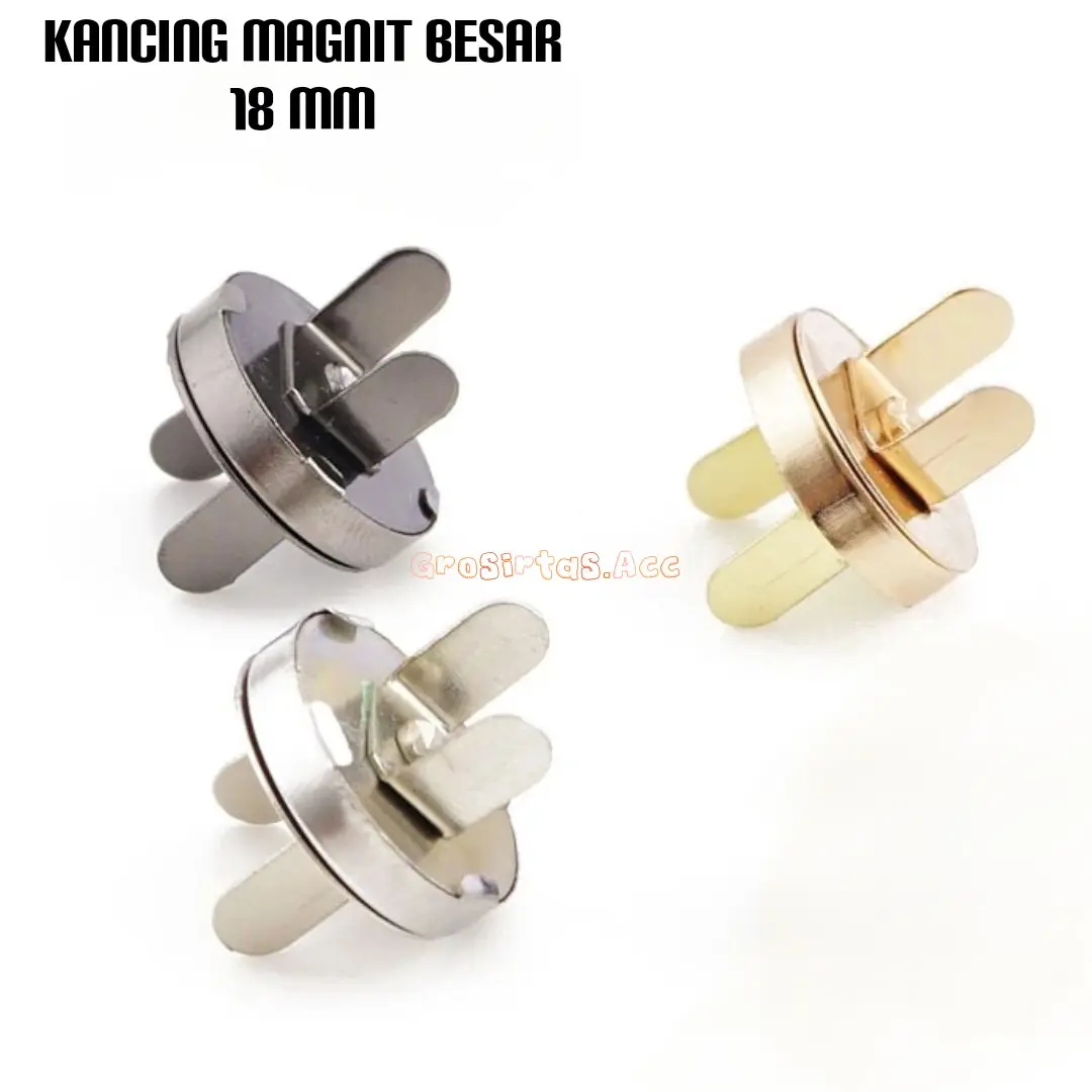 5 Pcs Aksesoris Tas Kancing Magnet Tebal Besar 18mm - Pilihan Warna Gold, Nickel, dan Black Nickel