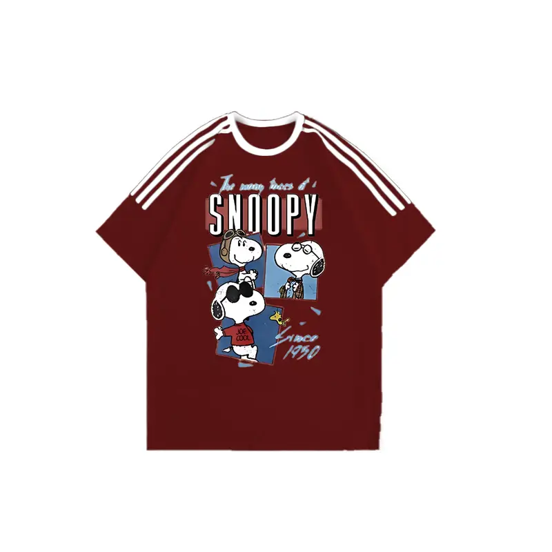 Tshirt Lengan Pendek Garis Tiga Baju bola Snoopy Korean Style Kaos Longgar 100% Cotton 7