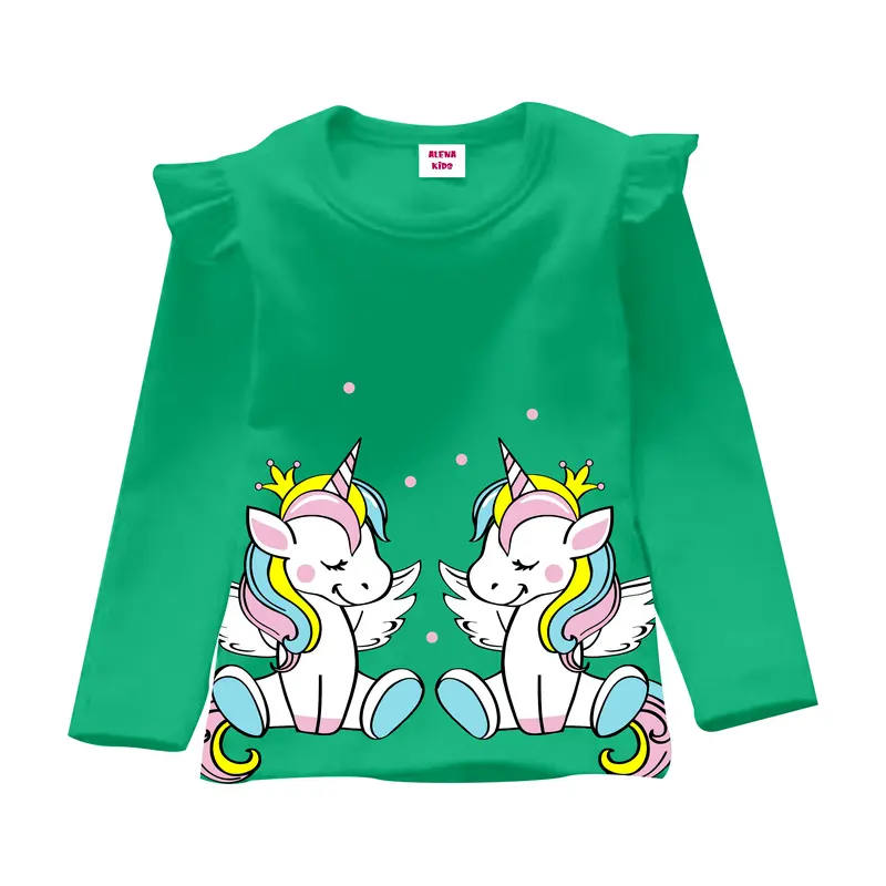 Kaos Anak Perempuan Lengan Panjang Katun Santai Crew Neck Fashion 1