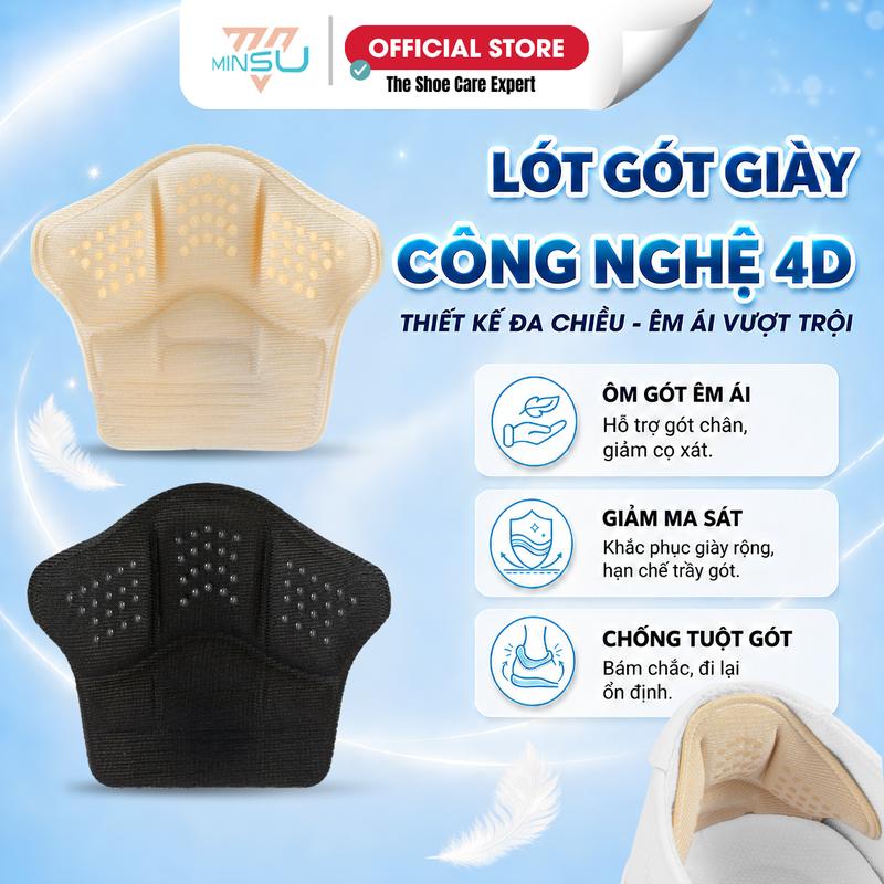 MINSU Lót Gót Giày 5D M5510 Chống Rộng Bọt Mút Êm Chân Bảo Vệ Gót Tăng Size Hạt Silicon Chống Trượt Giảm Đau Dùng Cho Giày Cao Gót Thể Thao