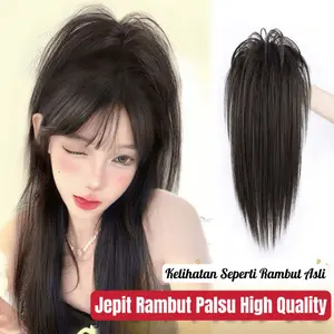 Jepit Rambut Palsu Style Korean Fashion Wanita Elegan High Quality Motif Baru Clips Extension Rambut Halus Lembut Mirip Asli Jepitan Kuat Tahan Lama