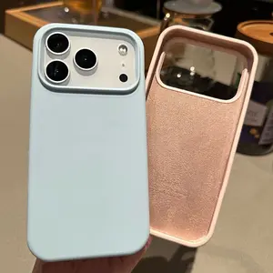 Dengan Logo Dengan Box Dengan Velvet Inside Liquid Silicone Soft Shockproof Phone Case For iPhone 17 Pro Max 16 Solid Color Skin-friendly Phone Casing Anti-fingerprint Phone Cover Shell