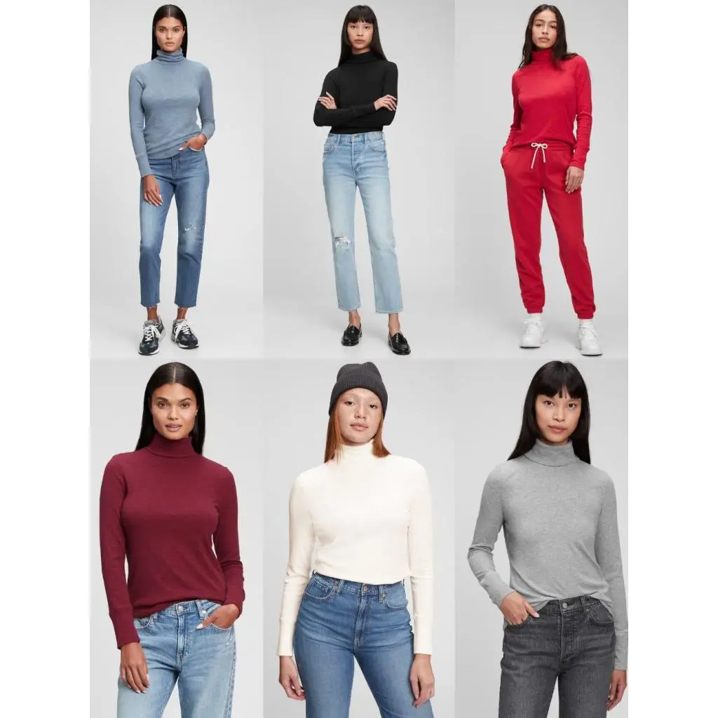 Ribbed Turtle-Neck Long-Sleeve T-Shirt |  Kaos Rib Lengan Panjang Wanita - 5491