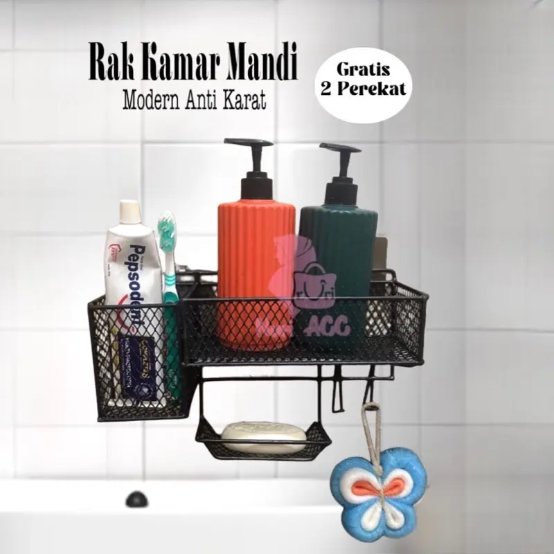 Rak kamar mandi VIOLET Modern bergaransi dan Gratis 2 perekat kuat ada tempat sikat gigi dan sabunnya bahan dari besi anti karat untuk kamar mandi