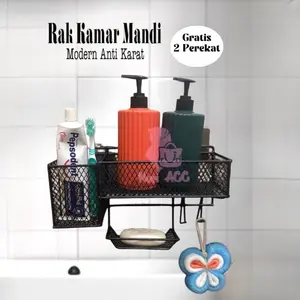 Rak kamar mandi VIOLET Modern bergaransi dan Gratis 2 perekat kuat ada tempat sikat gigi dan sabunnya bahan dari besi anti karat untuk kamar mandi