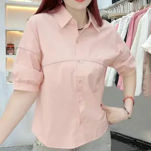 LGNIS  Kemeja Wanita Mode Korea-Atasan Kasual-Atasan Kemeja lengan pendek Panjang