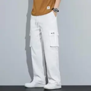 Celana Cargo Pria White Celana Longgar Pria Bebyterry Cargo Straight Pants Fashion Korea Dewasa baggy outfit skena biles panjang celanabahan