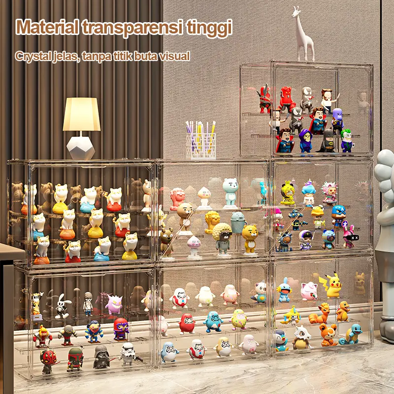Action Figure Box Display BoxFull Acrylic Pop Mart Blind Box Toy Mainan Penyimpanan kotak  penyimpanan box  30×30×30cm tepak  sepatu buku ruang kerja blen  box labubu box  kotak  penyimpanan rok 20 batang kotak  penyimpanan charger hp kotak  sepatu 2