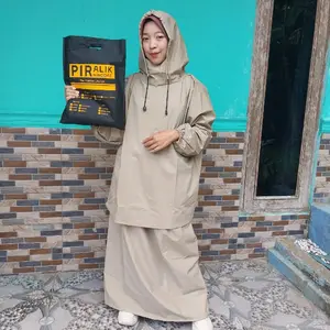 Jas Hujan Mantol Model Setelan Rok Hoodie wanita dewasa Praktis