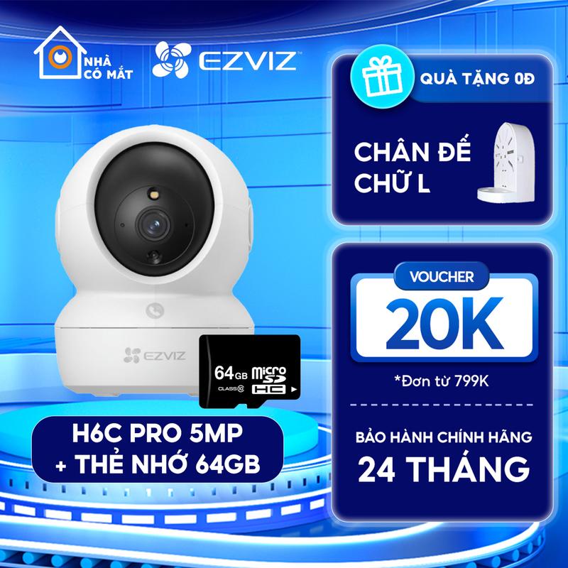 {ComBo} Camera Ezviz trong nhà H6C Pro 3K 5M + Thẻ nhớ 64G I Màu ban đêm I Gọi điện 1 chạm I Kết nối wifi 5G I Tự động zoom 8x