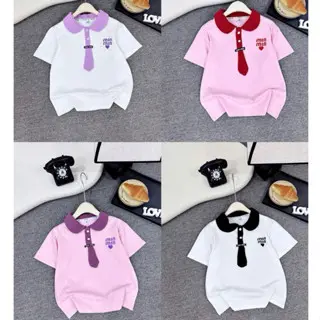 (18-35kg) Áo polo có Cà VẠT thêu minmin cho bé gái đi học