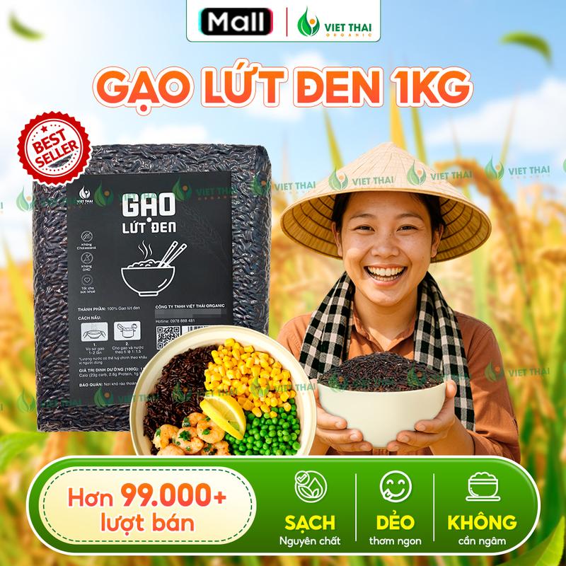 [Siêu Ngon] Gạo Lứt Đen Sạch Nguyên Chất Eat Clean Thực Dưỡng - Dẻo Mềm Không Cần Ngâm Việt Thái Organic (Túi 1KG)