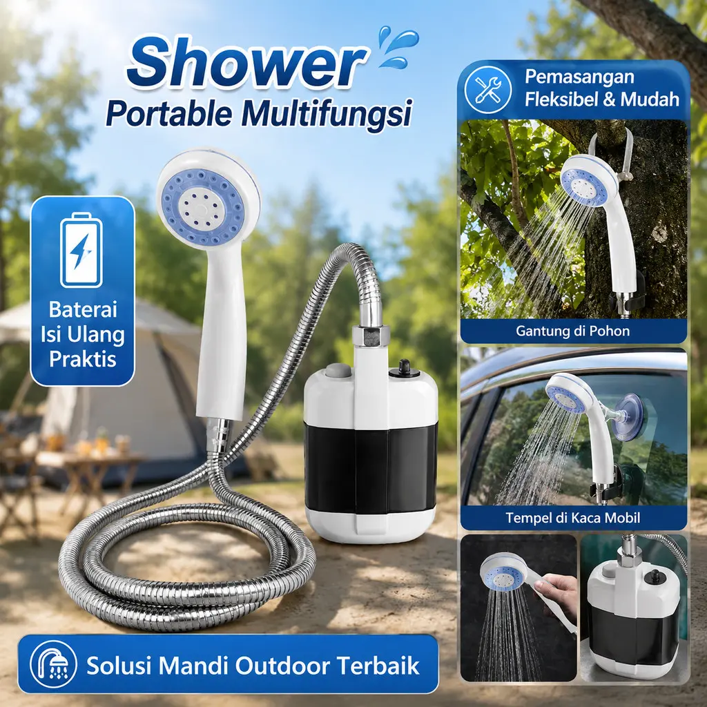 Shower Portable Elektrik Rechargeable Outdoor Camping Mandi Air Portabel Praktis Serbaguna Multifungsi: mandi camping, cuci mobil, cuci hewan, outdoor travel