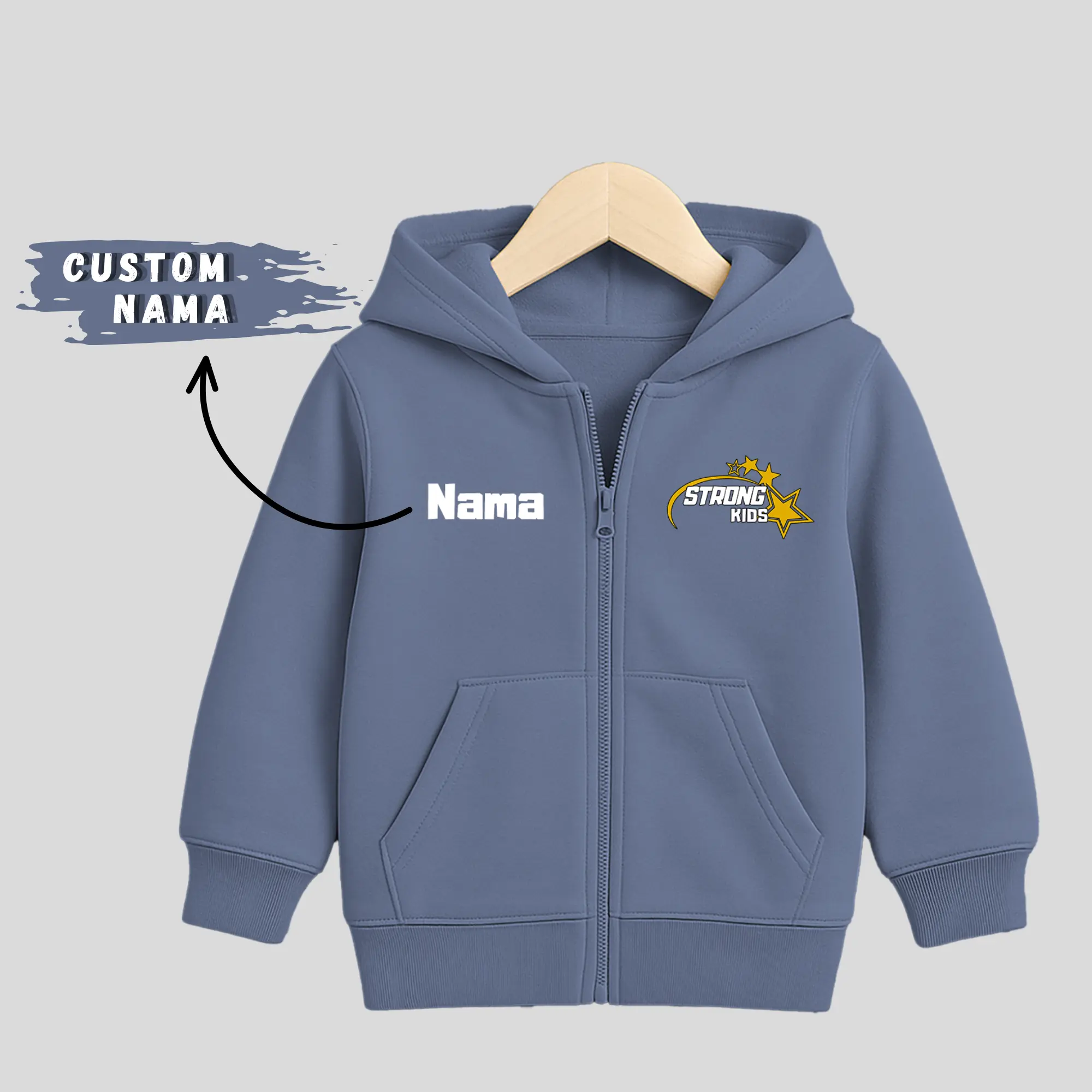 Jaket Hoodie Zipper Anak Laki Laki Strong Kids Hangat dan Nyaman di Pakai Seharian Free custom Nama