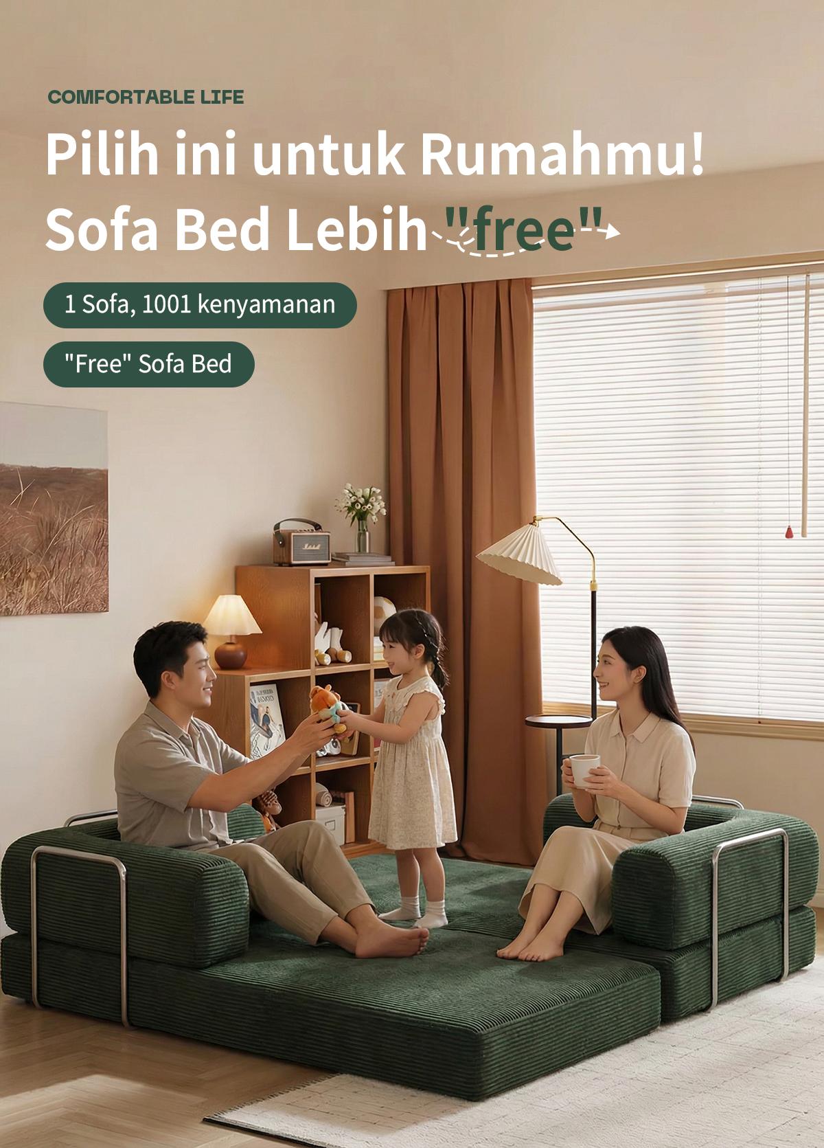 MossWood Sofa Bed Lipat Retro 2026 Desain Teddy Kecil untuk Ruang Tamu Kombinasi Moduler 2in1