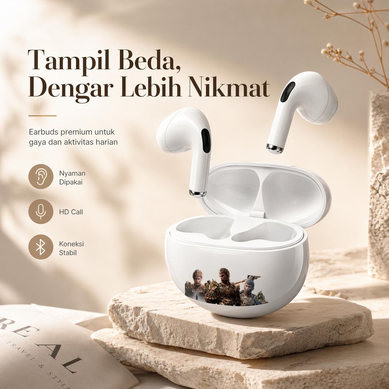 【COD】 Black Myth Wukong  TWS Bluetooth Earphone Gaming Bass Kuat Baterai Awet Mikrofon Internal Delay Rendah Headset Wireless Esports Untuk iPhone dan Android