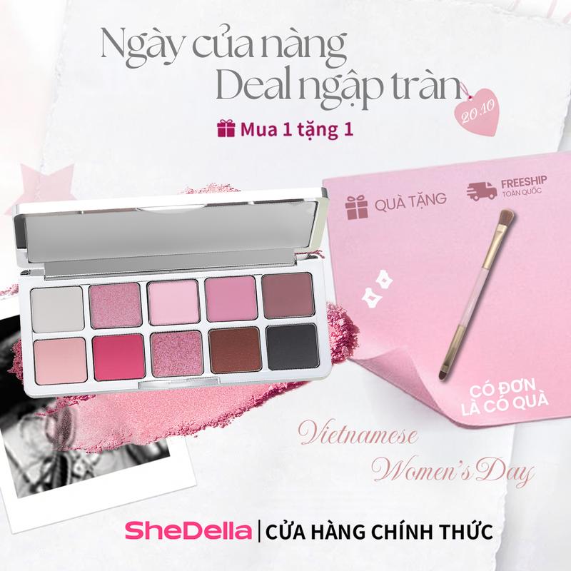 【Miễn phí vận chuyển SheDella】Bảng phấn mắt 10 màu SheDella - Độ lên màu cao, lâu trôi, dưỡng ẩm, dễ tán, không vón cục 10g