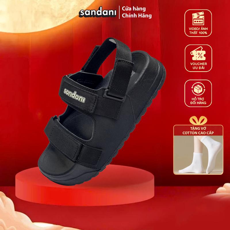 [CÓ SIZE NAM] Giày Sandal Nam Nữ Quai Ngang Đế Êm Chống Trơn, Dây Dù, Màu Full Đen Size 36-40 - SANDANI
