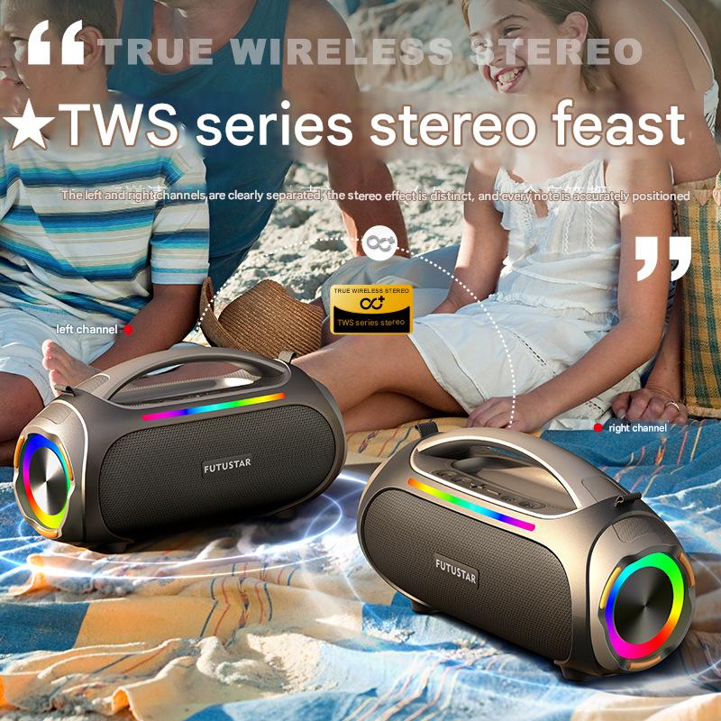 60W New High-Power Bluetooth Speaker, Outdoor Portable Waterproof Bass Speaker, Loud Volume with TF Card Slot