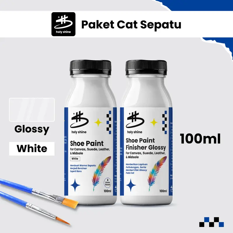 Holy Shine Paket Repaint Cat Sepatu / Shoe Paint  Dan Finisher Glossy / Doff 100ml 3