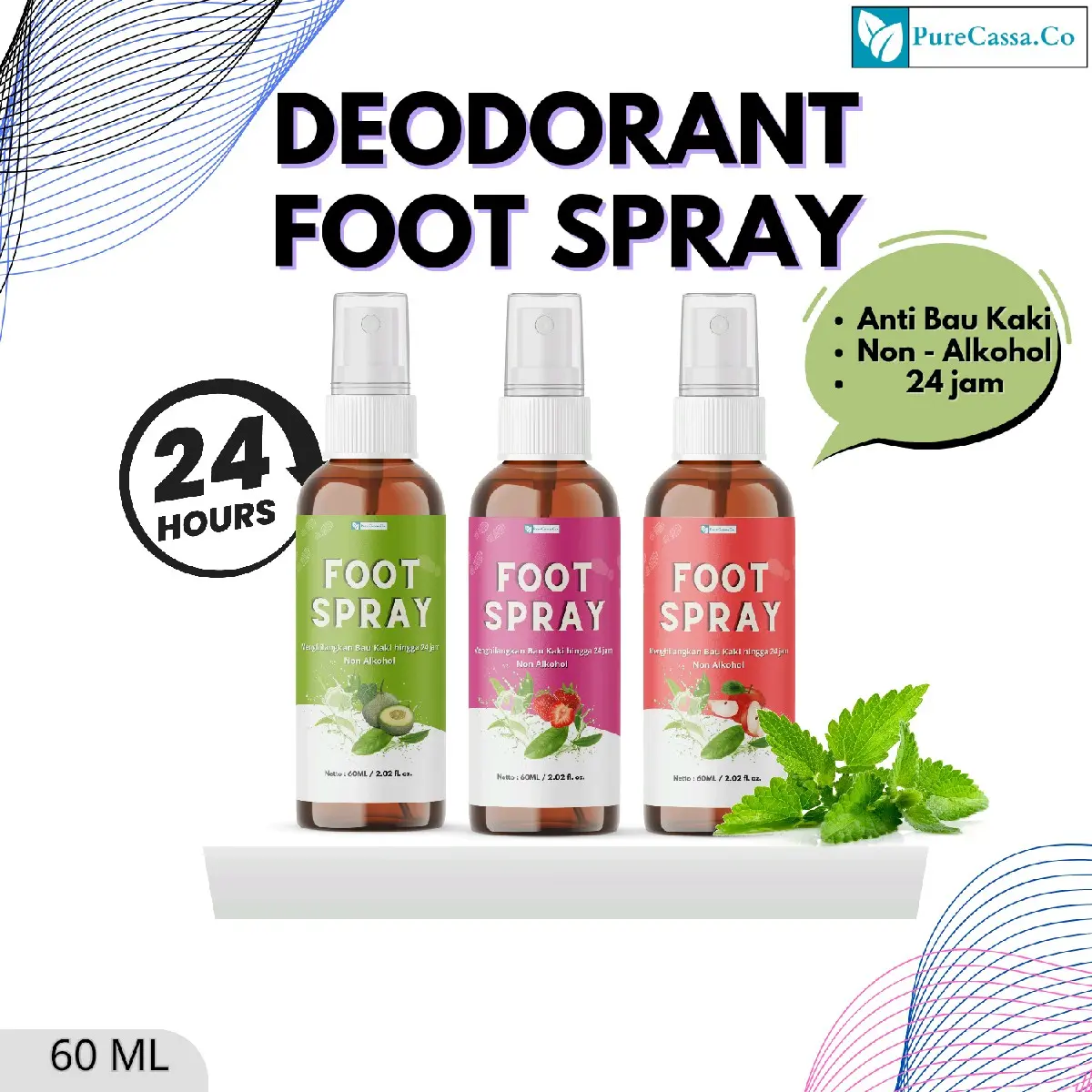 {1pc/Satuan} Deodorant Foot Spray Purecassa 60 ML | Solusi Buat Kaki Bau | Cooling foot non alkohol