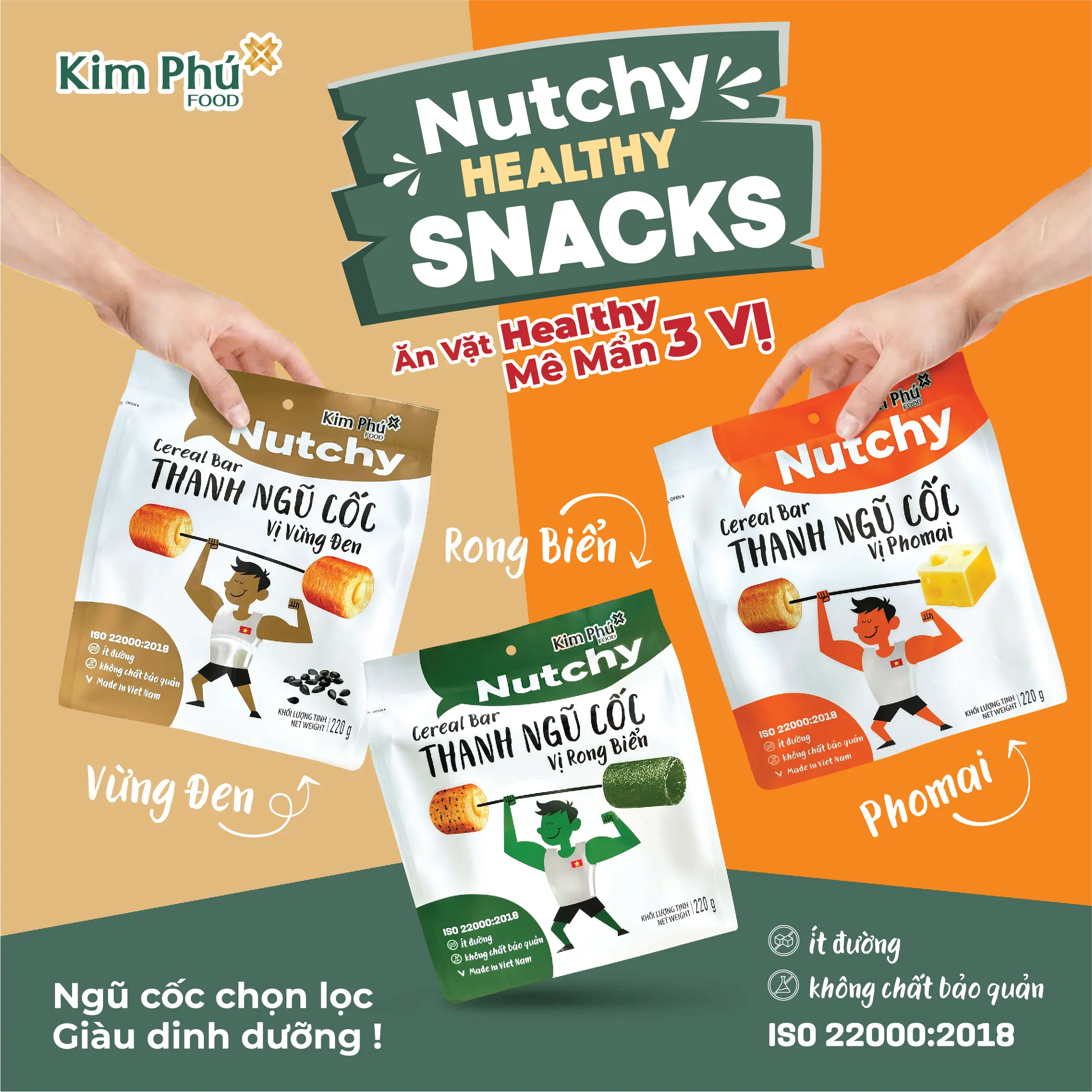 Thanh Ngũ Cốc Nutchy Giòn Tan 5 Vị Matcha, Cốm Non, Rong Biển, Phô Mai, Vừng Đen chuẩn snack healthy