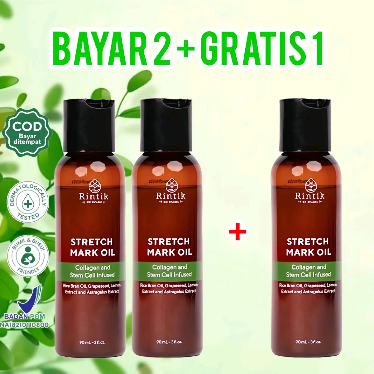 (BELI 2 + GRATIS 1 ) RINTIK stretch mark Oil RINTIK skincare Bekas Luka strech 90ml strechmark BPOM Hamil Perawatan Stretchmark AMPUH By Rintik Stretchmark