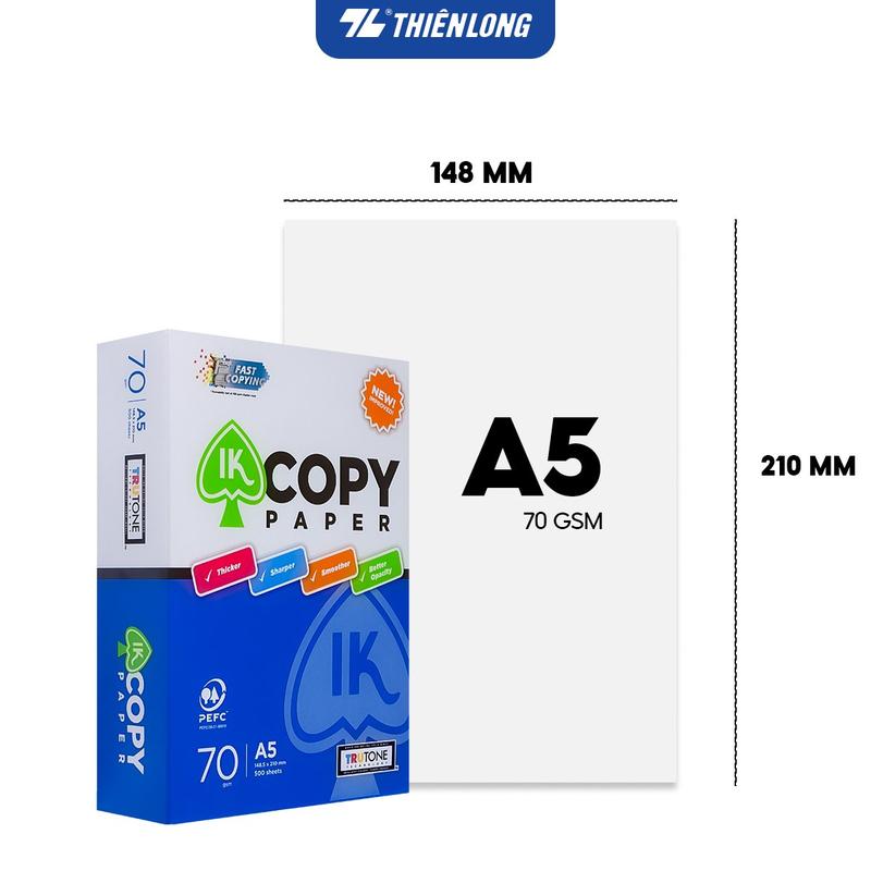 Giấy A5 70 gsm IK Copy 500 tờ - Hàng nhập khẩu Indonesia - Giấy in trắng, đều màu, chất lượng cao, không lem nhòe