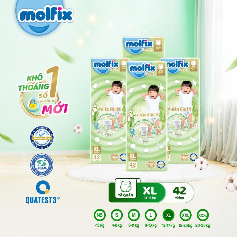  Combo 4 Tã bỉm quần Molfix Thiên nhiên Super Jumbo size XL 42 miếng - Thấm hút nhanh vạch báo thay tã thông minh 