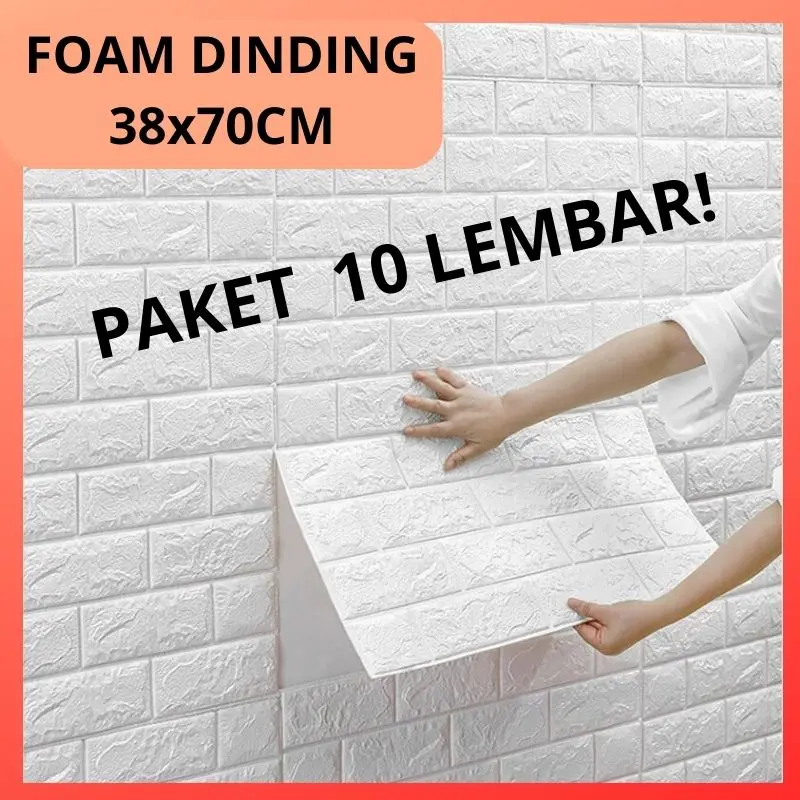 PAKET 10 LEMBAR Foam Bata Putih 3D Glossy Wallpaper Dinding Anti Air 38x70CM