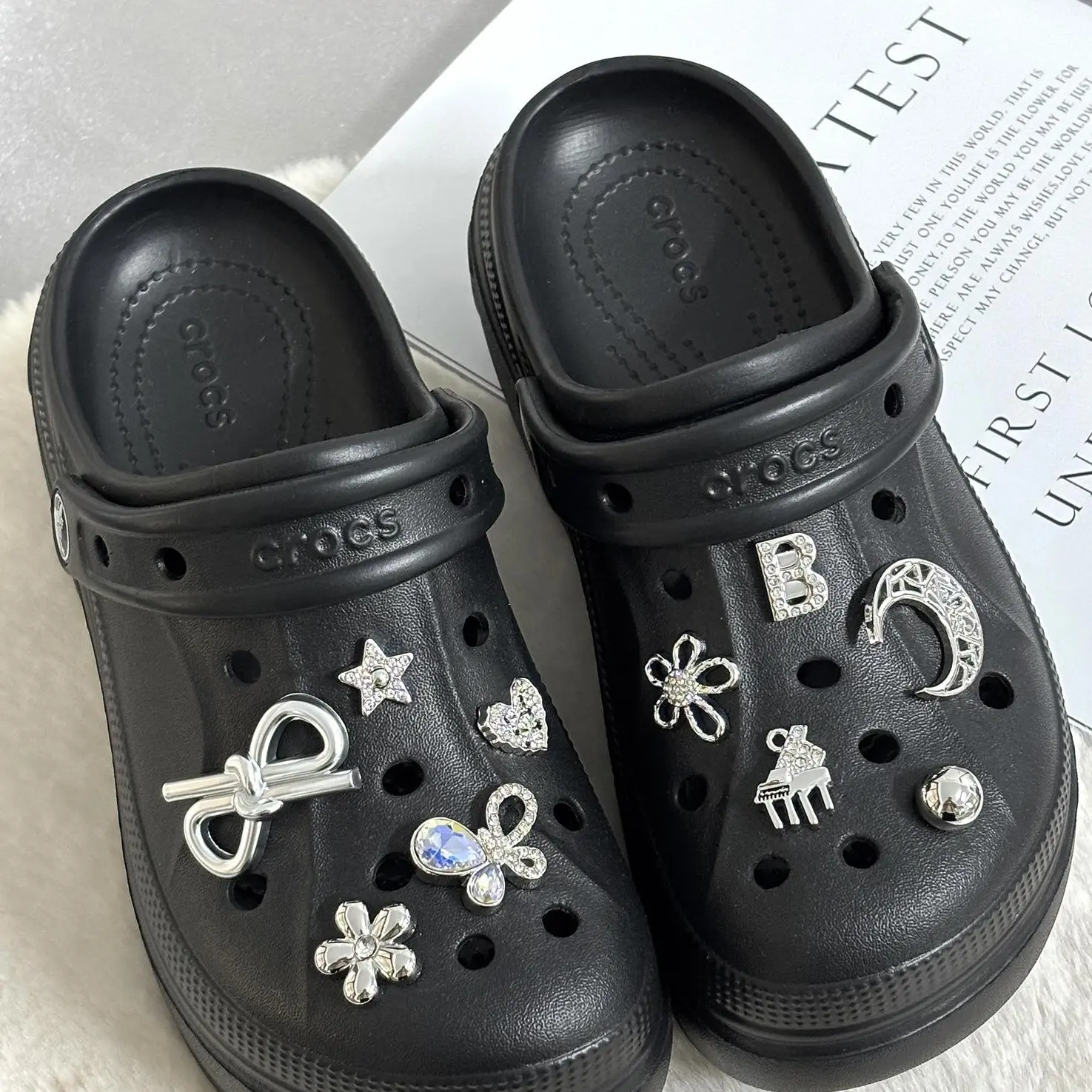 Cross Hole Shoes Shoe Buckle High-end Silver Series Bowknot Flower Button Accessories DIY Detachable Shoe Flower Decorations Parts