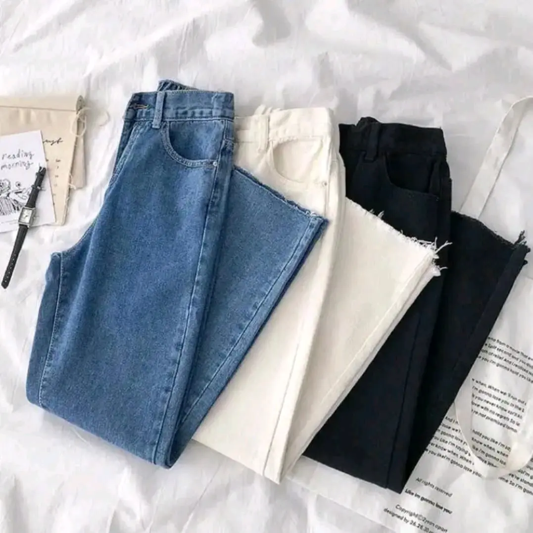 CELANA BOYFRIEND JEANS POLOS RAWIS UNFINISHED Panjang Denim