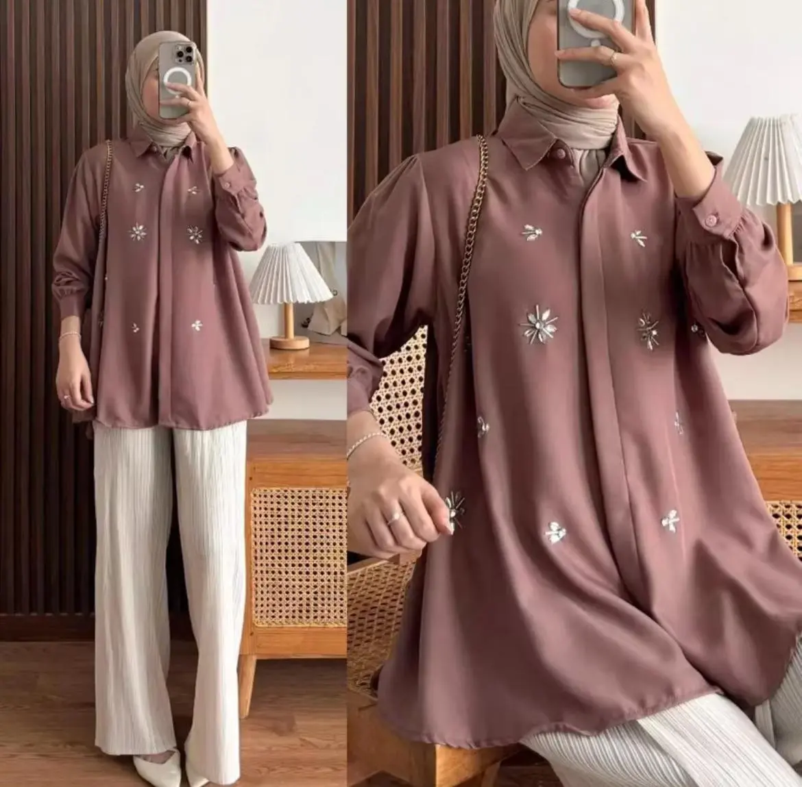 Kinaya Shakila blouse kemeja atasan fashion wanita kekinian Formal Kancing Muslim Panjang Santai Casual Hitam Katun Linen Kerja Basic Putih Crinkle